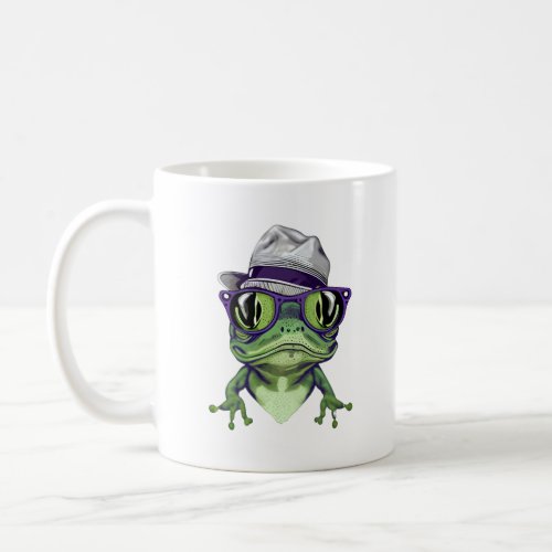 Hipster frog animal wearing glasses and hat vector coffee mug