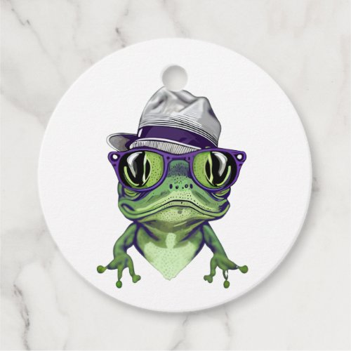 Hipster frog animal wearing glasses and hat vector favor tags