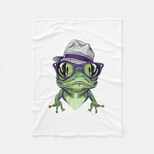 Hipster frog animal wearing glasses and hat vector fleece blanket