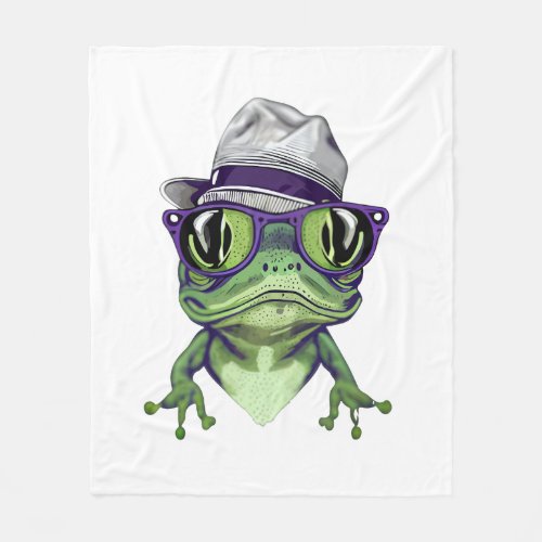 Hipster frog animal wearing glasses and hat vector fleece blanket