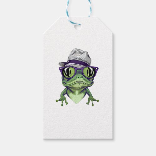 Hipster frog animal wearing glasses and hat vector gift tags