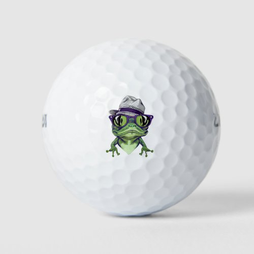Hipster frog animal wearing glasses and hat vector golf balls