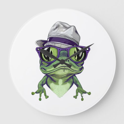Hipster frog animal wearing glasses and hat vector large clock