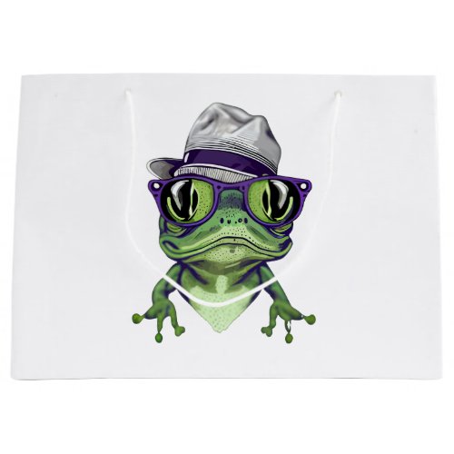 Hipster frog animal wearing glasses and hat vector large gift bag