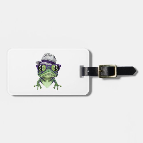 Hipster frog animal wearing glasses and hat vector luggage tag