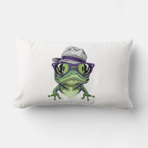 Hipster frog animal wearing glasses and hat vector lumbar pillow