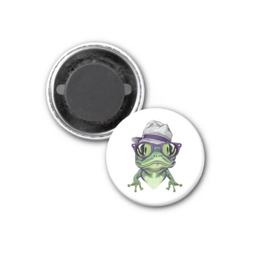 Hipster frog animal wearing glasses and hat vector magnet