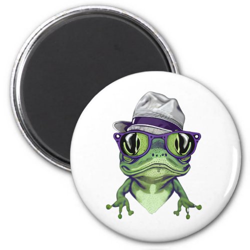 Hipster frog animal wearing glasses and hat vector magnet