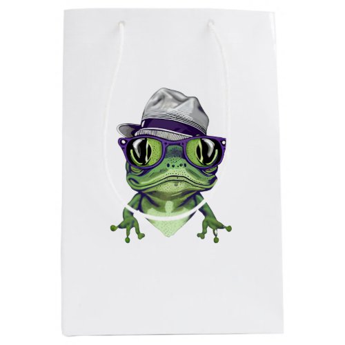 Hipster frog animal wearing glasses and hat vector medium gift bag