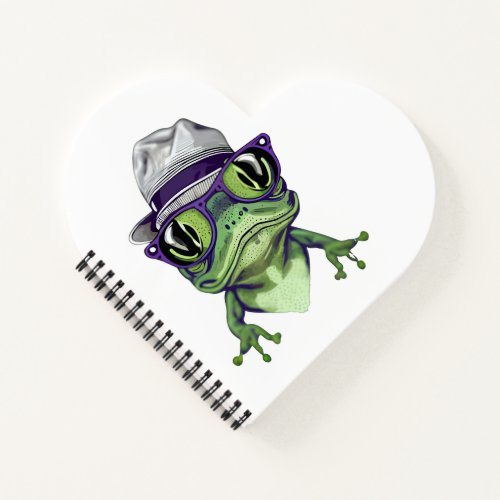 Hipster frog animal wearing glasses and hat vector notebook