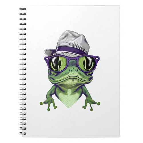 Hipster frog animal wearing glasses and hat vector notebook