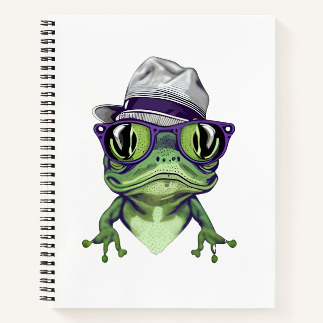 Hipster frog animal wearing glasses and hat vector notebook (Front)