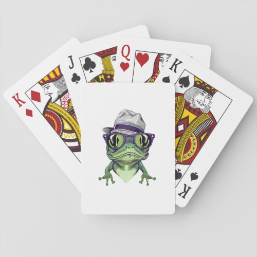 Hipster frog animal wearing glasses and hat vector playing cards