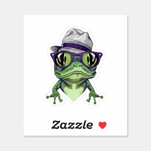 Hipster frog animal wearing glasses and hat vector sticker