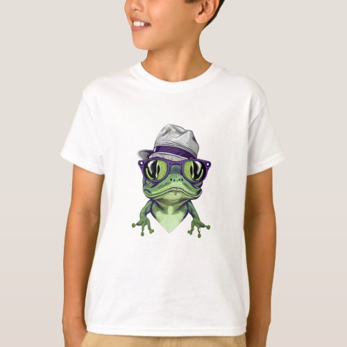 Hipster frog animal wearing glasses and hat vector T_Shirt