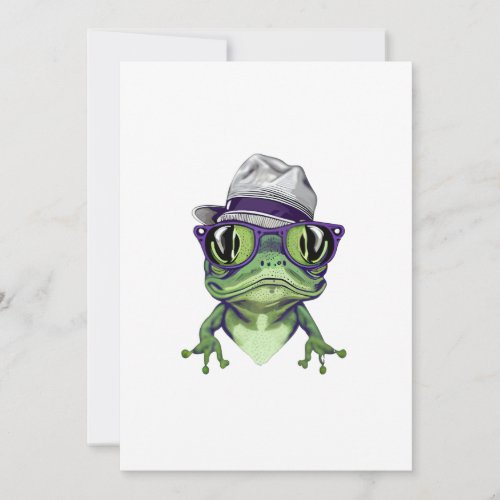 Hipster frog animal wearing glasses and hat vector thank you card
