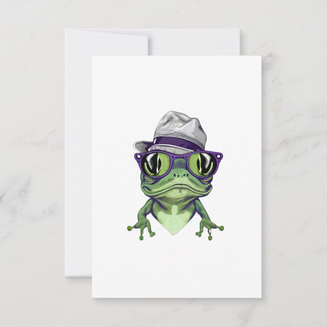 Hipster frog animal wearing glasses and hat vector thank you card (Front)