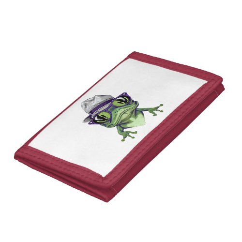 Hipster frog animal wearing glasses and hat vector trifold wallet