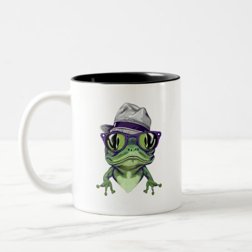Hipster frog animal wearing glasses and hat vector Two_Tone coffee mug