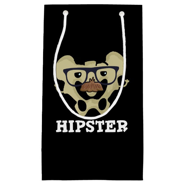 Hipster Funny Hip Bone Anatomy Pun Dark BG Small Gift Bag (Front)