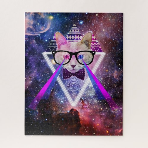 Hipster galaxy cat  jigsaw puzzle