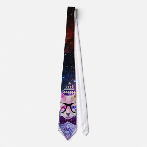 Hipster galaxy cat neck tie