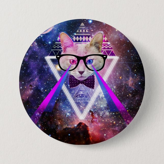 Hipster galaxy cat pinback button (Front)