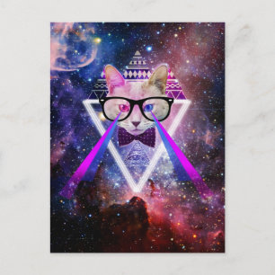 Hipster galaxy cat postcard