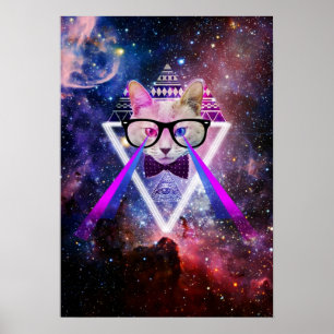 Hipster galaxy cat poster