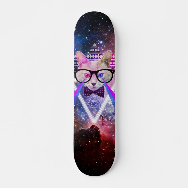 Hipster galaxy cat skateboard (Front)
