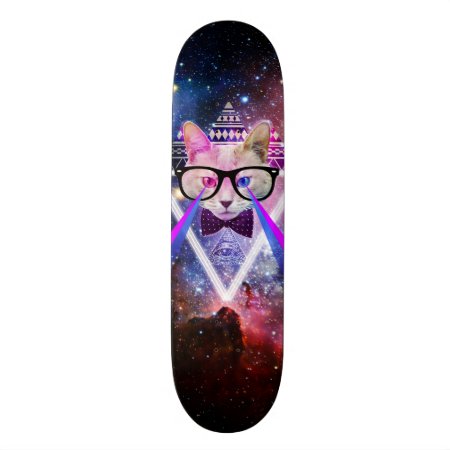 Hipster Galaxy Cat Skateboard Deck