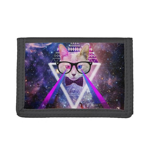 Hipster galaxy cat tri_fold wallet