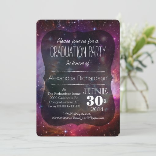Hipster galaxy outer space Graduation party Invitation | Zazzle