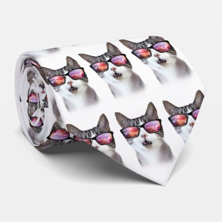 Hipster Galaxy Space Cat Tie