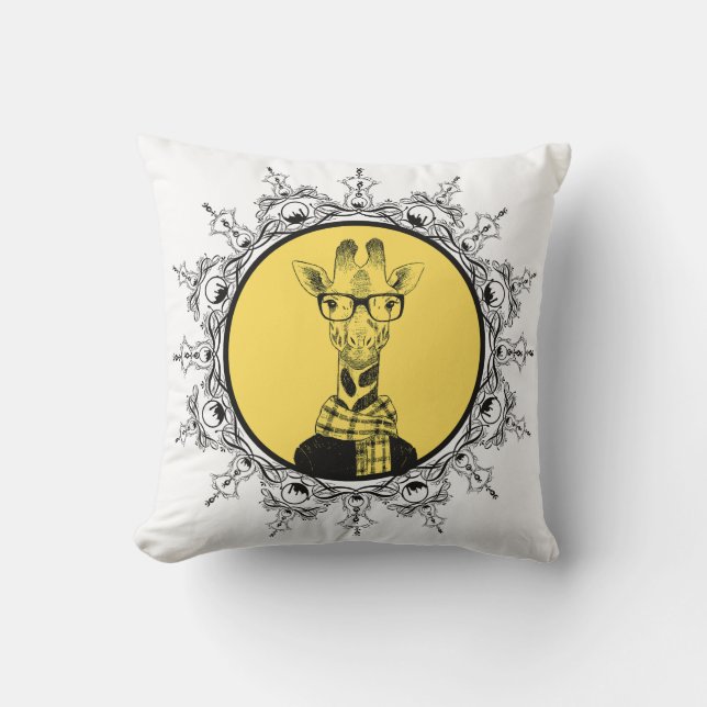 Hipster Geek Giraffe Funny Throw Pillow (Front)