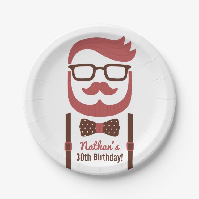 Hipster Gentleman Men Birthday Party Supplies Paper Plates (Front)