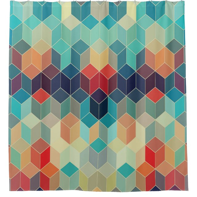 Hipster geometric cubes: retro mosaic background. shower curtain (Front)