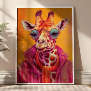 Hipster Giraffe Anthropomorphic Animal Fashion Art Poster