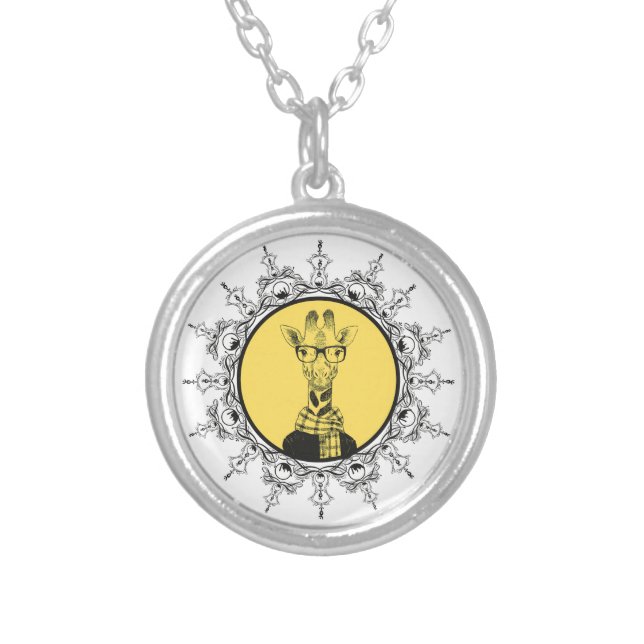 Hipster Giraffe  Cute Silver Plated Necklace (Front)