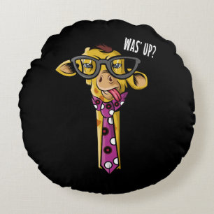 Hipster Giraffe Funny African Animal With Glasses Round Pillow