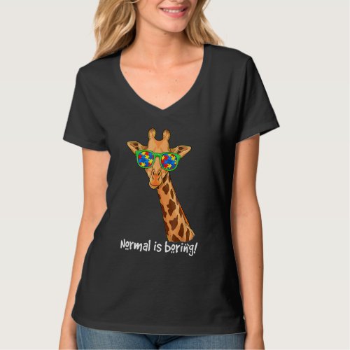 Hipster Giraffe Glasses Normal Is Boring Autism Aw T_Shirt