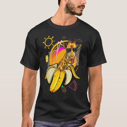 Hipster Giraffe with Banana and Sunglasses  summer T-Shirt