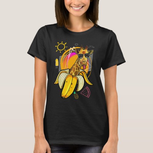 Hipster Giraffe with Banana and Sunglasses  summer T-Shirt
