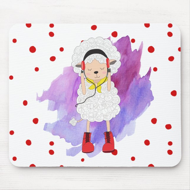 Hipster Girl Lamb with Red Boots Mouse Pad (Front)