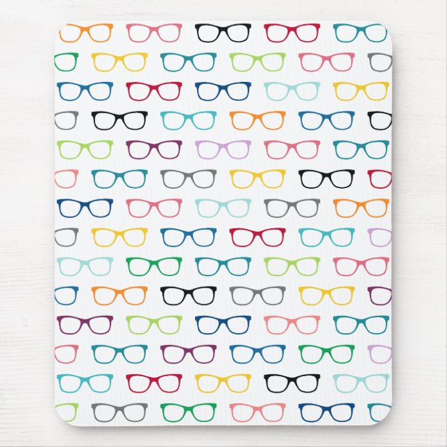 Hipster Glasses Colorful Pattern Mouse Pad (Front)