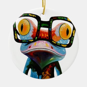 Hipster Glasses Frog Ceramic Ornament by 74hilda74 at Zazzle