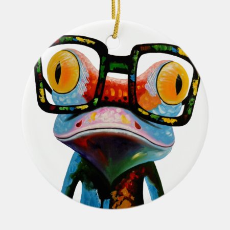 Hipster Glasses Frog Ceramic Ornament