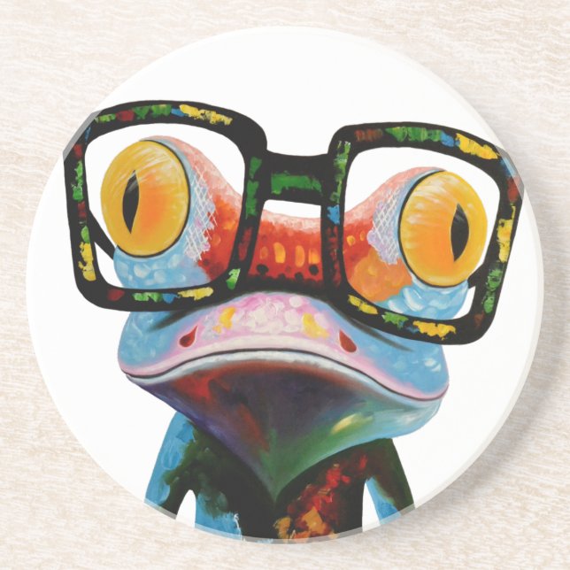 Hipster Glasses Frog Coaster (Front)