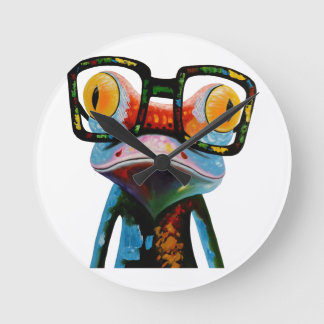 Hipster Glasses Frog Round Clock