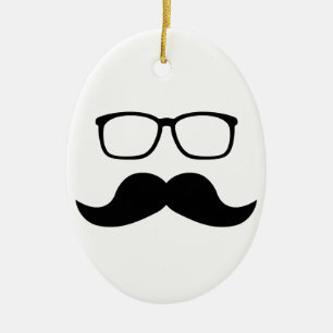 Hipster Glasses Moustache Ceramic Ornament